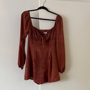 NWOT Rust Long-Sleeve Tie-Front Romper